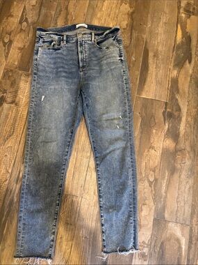 LOFT Women's Ankle Slightly Distressed Blue Ankle Jeans